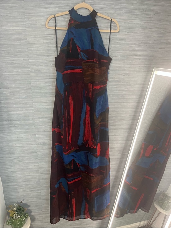 Lulus Dresses & Skirts - Solayne Burgundy Multi Abstract Strappy Halter Maxi Dress
